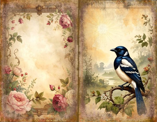Magpie Bird Collection Journal Spreads: 30 Printable Open Book Pages - Watercolor Digital Paper — image 5