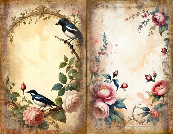 Magpie Bird Collection Journal Spreads: 30 Printable Open Book Pages - Watercolor Digital Paper — image 8