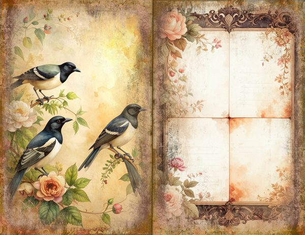 Magpie Bird Collection Journal Spreads: 30 Printable Open Book Pages - Watercolor Digital Paper — image 9