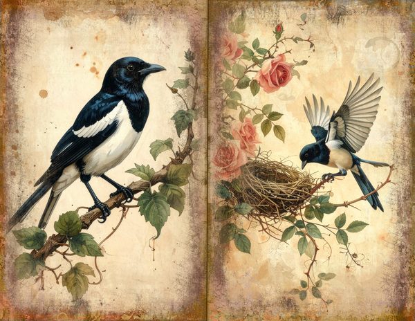 Magpie Bird Collection Journal Spreads: 30 Printable Open Book Pages - Watercolor Digital Paper — image 10