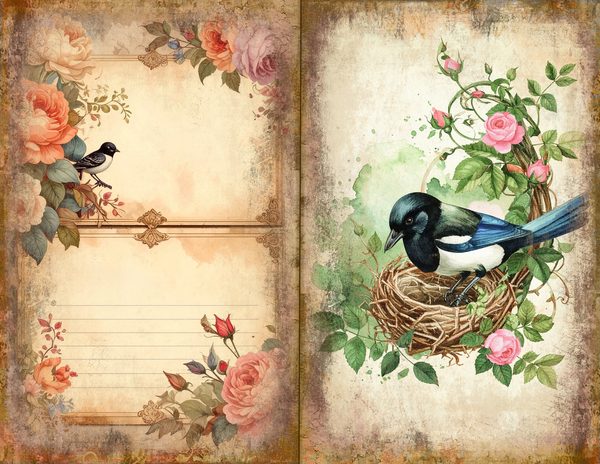 Magpie Bird Collection Journal Spreads: 30 Printable Open Book Pages - Watercolor Digital Paper — image 11
