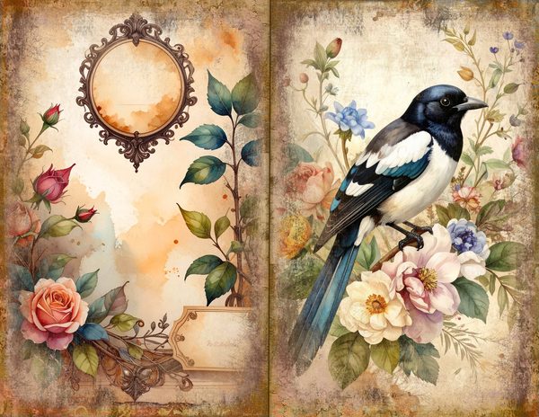Magpie Bird Collection Journal Spreads: 30 Printable Open Book Pages - Watercolor Digital Paper — image 14