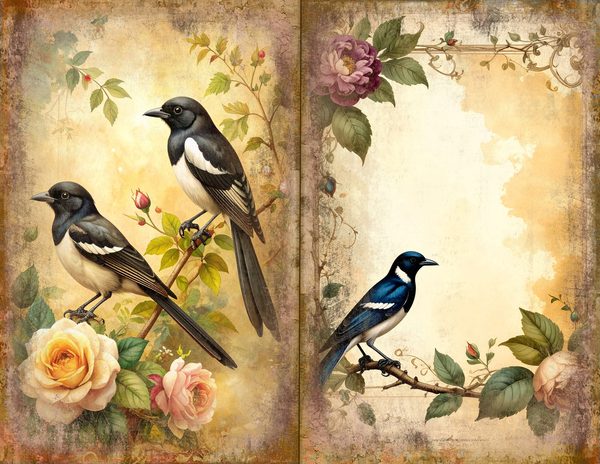 Magpie Bird Collection Journal Spreads: 30 Printable Open Book Pages - Watercolor Digital Paper — image 16