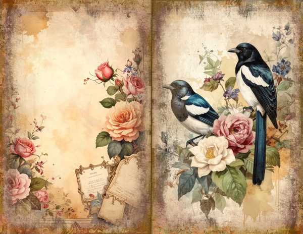 Magpie Bird Collection Journal Spreads: 30 Printable Open Book Pages - Watercolor Digital Paper — image 17