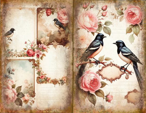 Magpie Bird Collection Journal Spreads: 30 Printable Open Book Pages - Watercolor Digital Paper — image 18