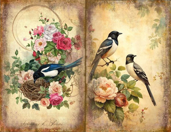 Magpie Bird Collection Journal Spreads: 30 Printable Open Book Pages - Watercolor Digital Paper — image 19
