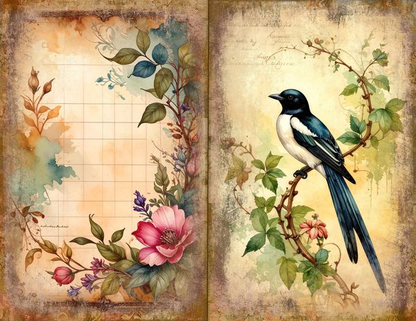 Magpie Bird Collection Journal Spreads: 30 Printable Open Book Pages - Watercolor Digital Paper — image 20