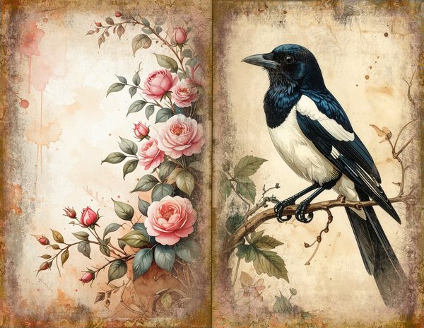 Magpie Bird Collection Journal Spreads: 30 Printable Open Book Pages - Watercolor Digital Paper — image 21