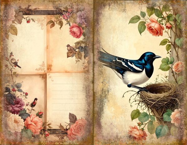 Magpie Bird Collection Journal Spreads: 30 Printable Open Book Pages - Watercolor Digital Paper — image 22