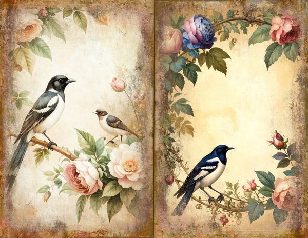 Magpie Bird Collection Journal Spreads: 30 Printable Open Book Pages - Watercolor Digital Paper — image 23