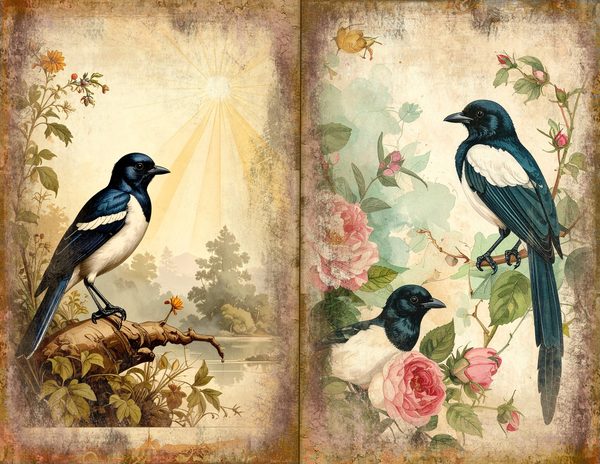 Magpie Bird Collection Journal Spreads: 30 Printable Open Book Pages - Watercolor Digital Paper — image 25
