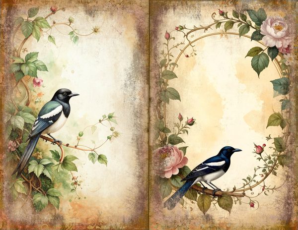 Magpie Bird Collection Journal Spreads: 30 Printable Open Book Pages - Watercolor Digital Paper — image 26