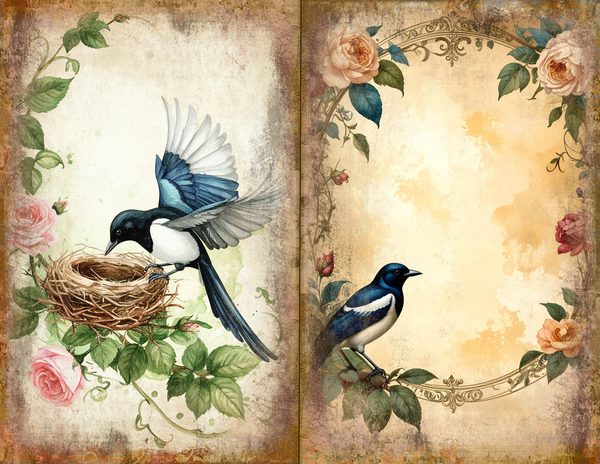 Magpie Bird Collection Journal Spreads: 30 Printable Open Book Pages - Watercolor Digital Paper — image 27