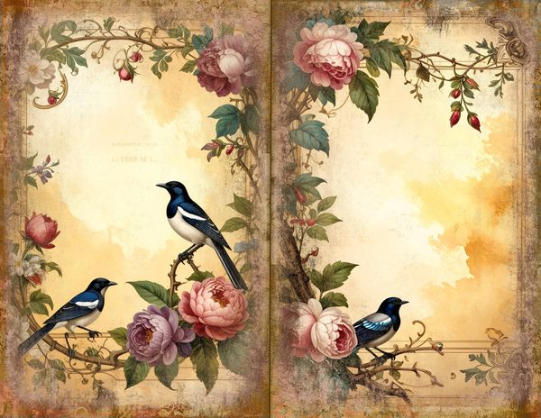 Magpie Bird Collection Journal Spreads: 30 Printable Open Book Pages - Watercolor Digital Paper — image 31