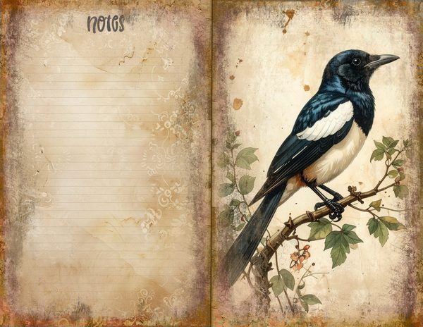 Magpie Bird Collection Journal Spreads: 30 Printable Open Book Pages - Watercolor Digital Paper — image 32