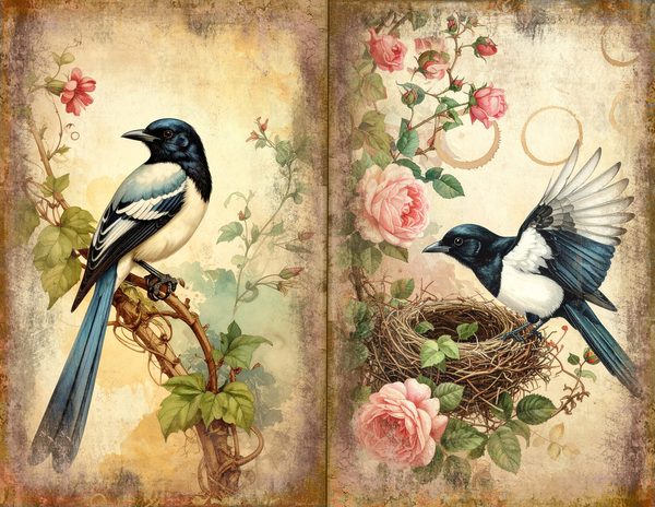 Magpie Bird Collection Journal Spreads: 30 Printable Open Book Pages - Watercolor Digital Paper — image 33