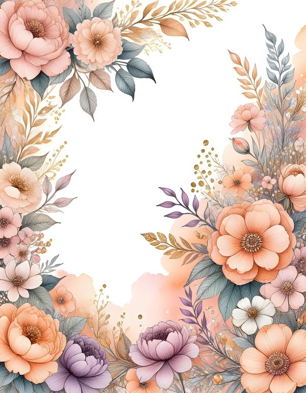Soft Peach Borders Digital Paper: 13 Printable Pages - Watercolor Scrapbook Paper - Commercial Use — image 2