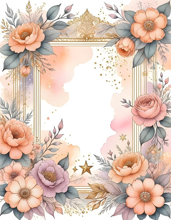 Soft Peach Borders Digital Paper: 13 Printable Pages - Watercolor Scrapbook Paper - Commercial Use — image 7