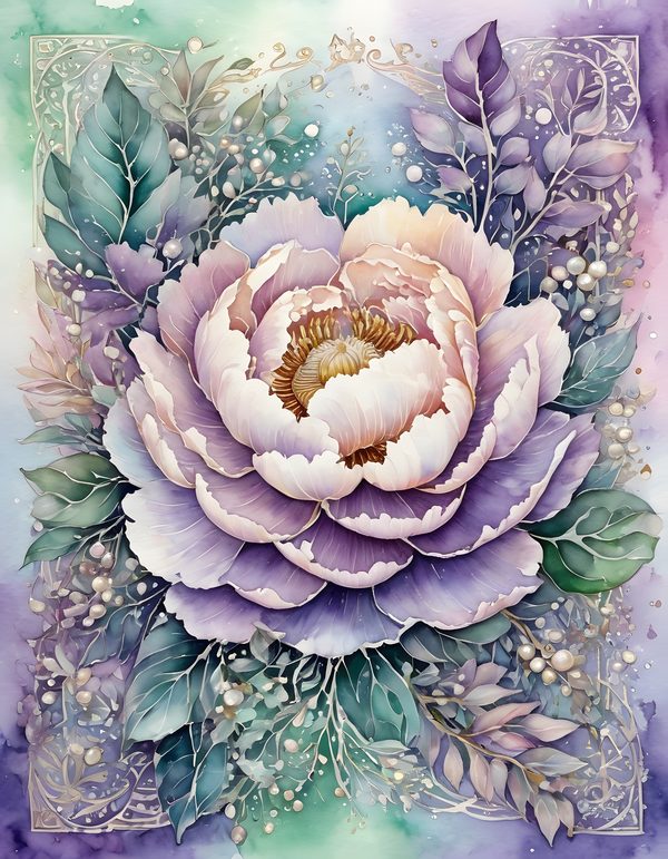 Peony Smoky Lilac Digital Paper: 16 Printable Pages - Watercolor Scrapbook Paper - Commercial Use — image 2