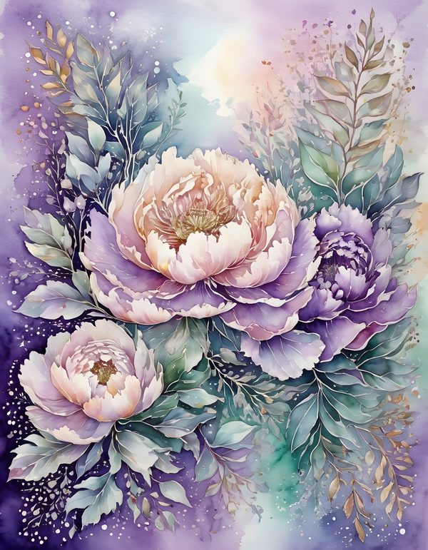 Peony Smoky Lilac Digital Paper: 16 Printable Pages - Watercolor Scrapbook Paper - Commercial Use — image 5