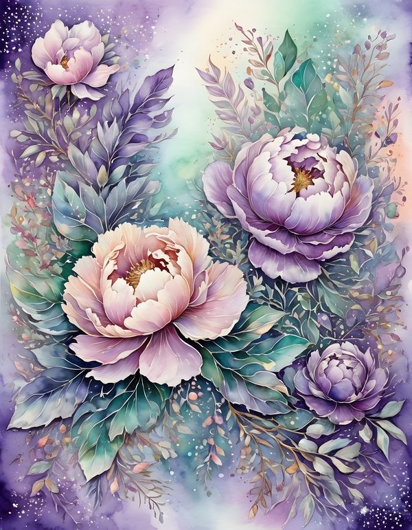 Peony Smoky Lilac Digital Paper: 16 Printable Pages - Watercolor Scrapbook Paper - Commercial Use — image 11