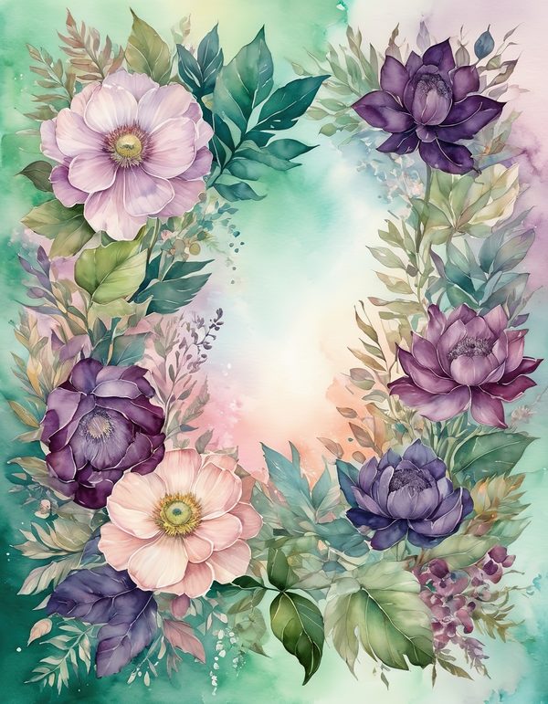 Purple Anemone Digital Paper: 14 Printable Pages - Watercolor Scrapbook Paper - Commercial Use — image 2