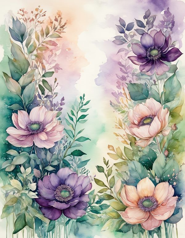 Purple Anemone Digital Paper: 14 Printable Pages - Watercolor Scrapbook Paper - Commercial Use — image 7