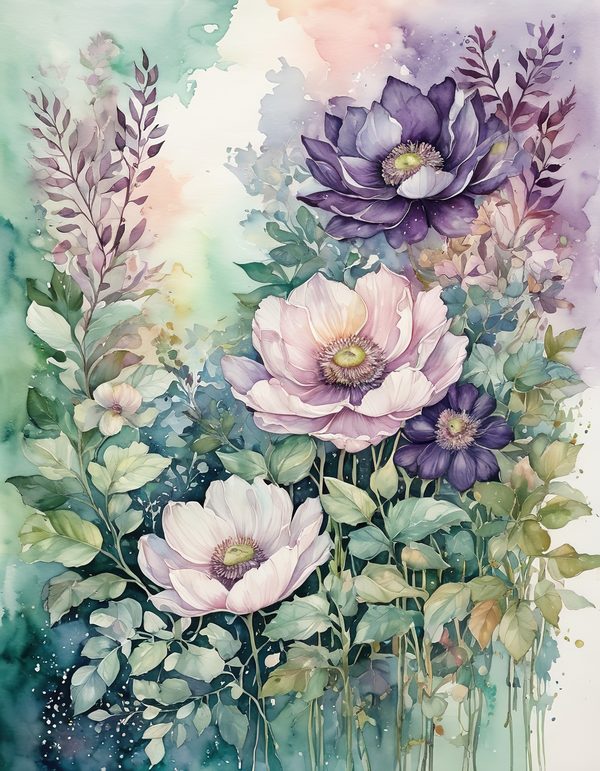 Purple Anemone Digital Paper: 14 Printable Pages - Watercolor Scrapbook Paper - Commercial Use — image 8