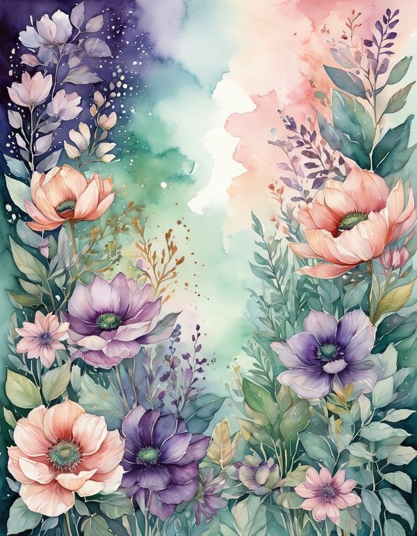 Purple Anemone Digital Paper: 14 Printable Pages - Watercolor Scrapbook Paper - Commercial Use — image 9