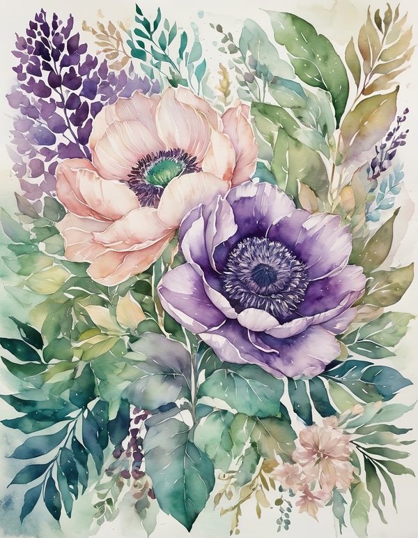 Purple Anemone Digital Paper: 14 Printable Pages - Watercolor Scrapbook Paper - Commercial Use — image 10
