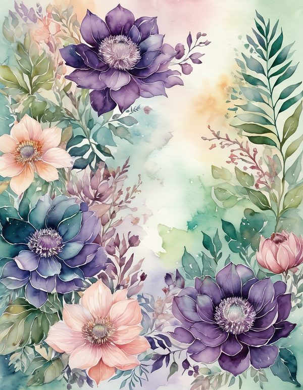 Purple Anemone Digital Paper: 14 Printable Pages - Watercolor Scrapbook Paper - Commercial Use — image 12