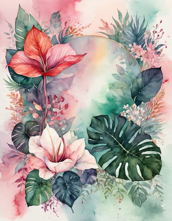 Anthurium Red Pink Digital Paper: 14 Printable Pages - Watercolor Scrapbook Paper - Commercial Use — image 1