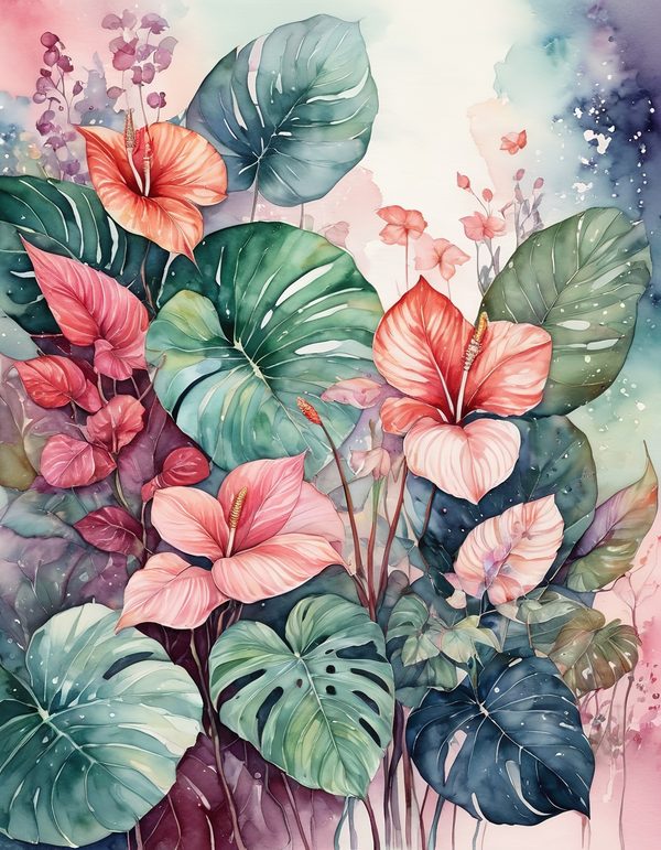 Anthurium Red Pink Digital Paper: 14 Printable Pages - Watercolor Scrapbook Paper - Commercial Use — image 3