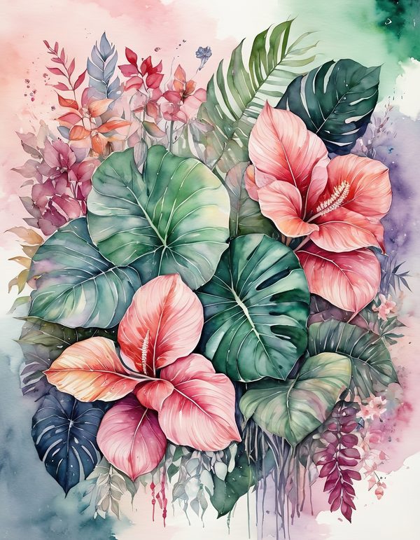 Anthurium Red Pink Digital Paper: 14 Printable Pages - Watercolor Scrapbook Paper - Commercial Use — image 6