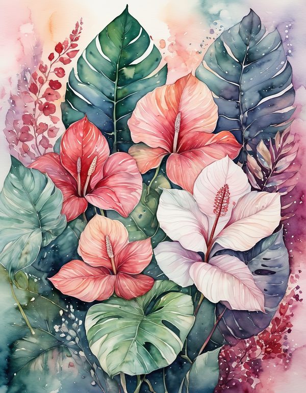 Anthurium Red Pink Digital Paper: 14 Printable Pages - Watercolor Scrapbook Paper - Commercial Use — image 7