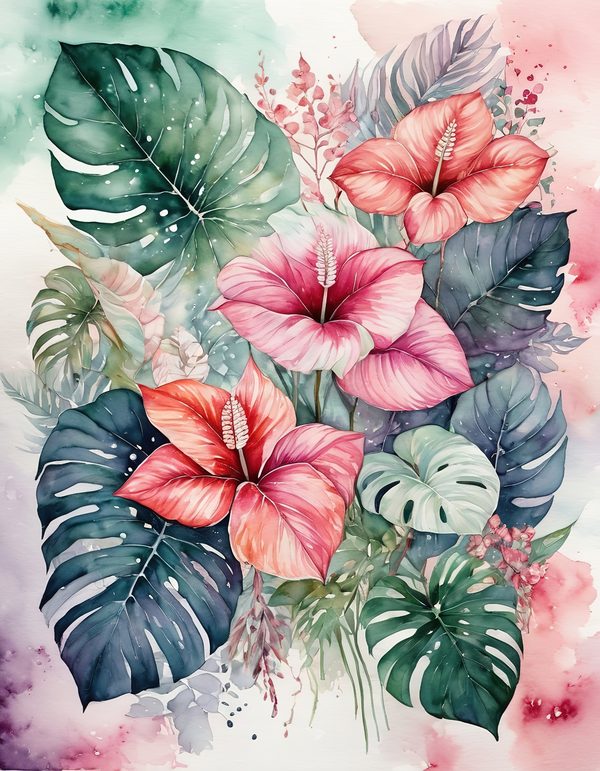 Anthurium Red Pink Digital Paper: 14 Printable Pages - Watercolor Scrapbook Paper - Commercial Use — image 14