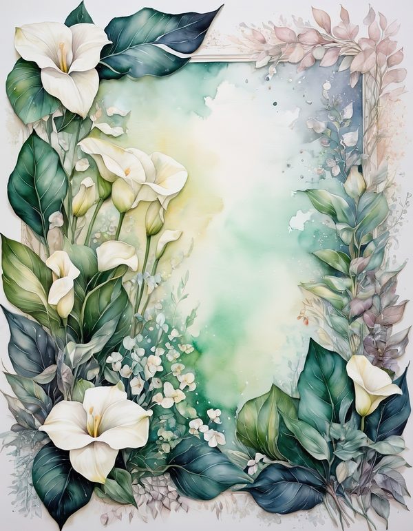 Calla Lily Ivory Digital Paper: 14 Printable Pages - Watercolor Scrapbook Paper - Commercial Use — image 1