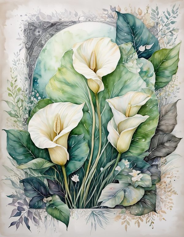Calla Lily Ivory Digital Paper: 14 Printable Pages - Watercolor Scrapbook Paper - Commercial Use — image 2