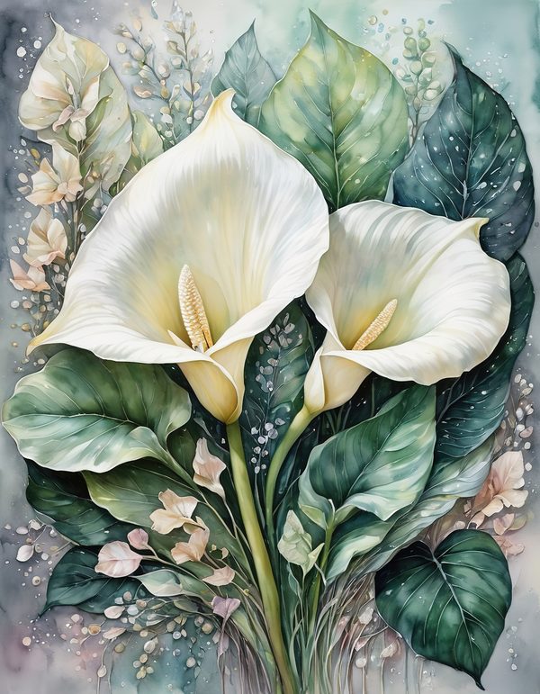Calla Lily Ivory Digital Paper: 14 Printable Pages - Watercolor Scrapbook Paper - Commercial Use — image 4