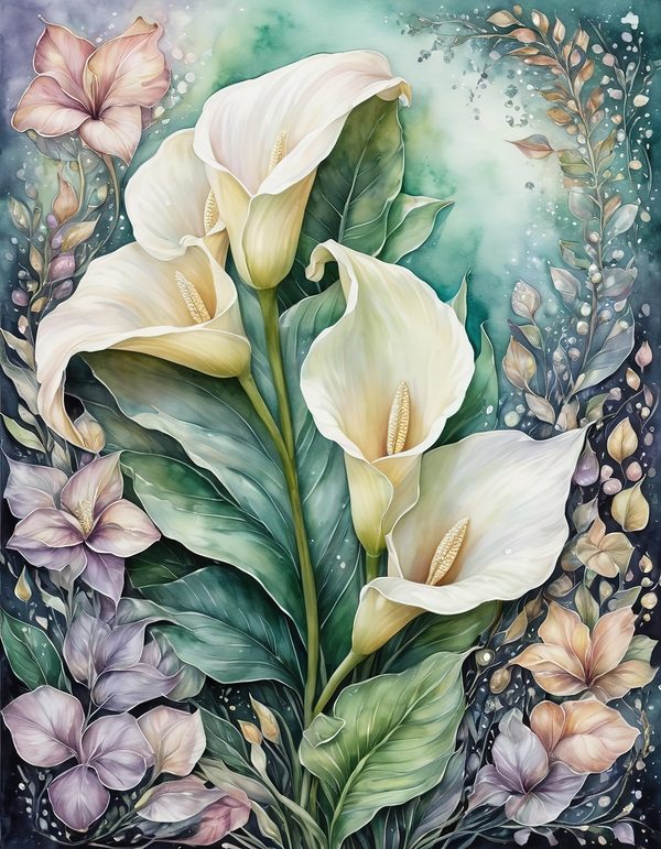 Calla Lily Ivory Digital Paper: 14 Printable Pages - Watercolor Scrapbook Paper - Commercial Use — image 13