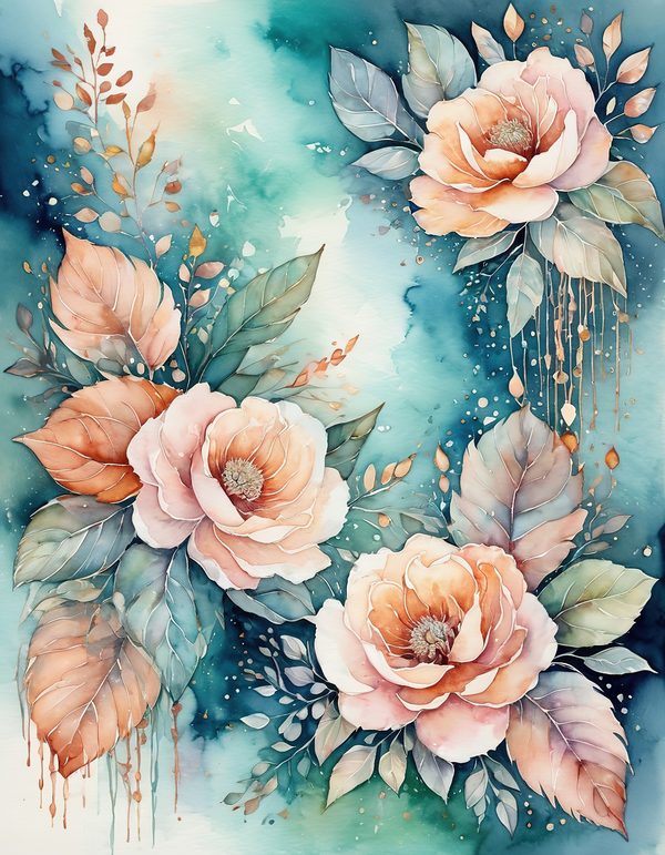 Camellia Burnt Orange Digital Paper: 14 Printable Pages - Watercolor Scrapbook Paper - Commercial Use — image 2