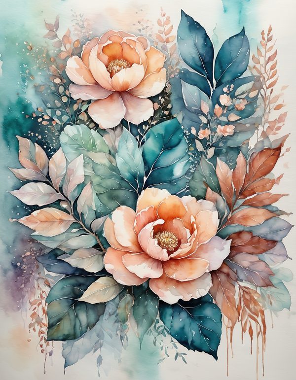 Camellia Burnt Orange Digital Paper: 14 Printable Pages - Watercolor Scrapbook Paper - Commercial Use — image 5