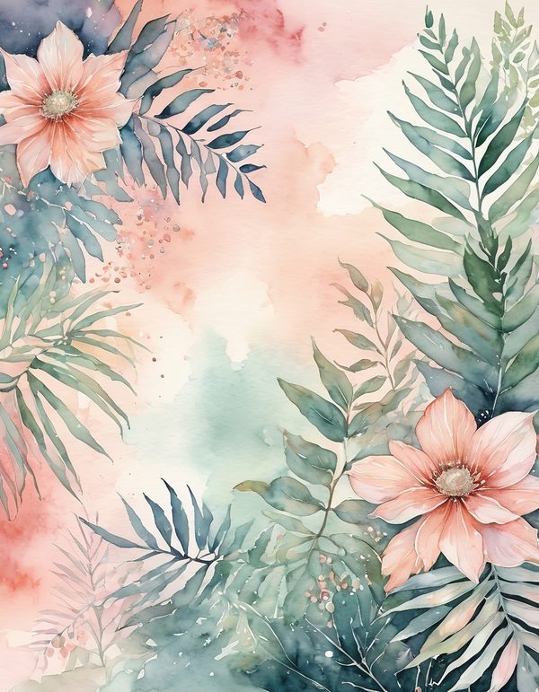 Cosmos Pastel Coral Digital Paper: 13 Printable Pages - Watercolor Scrapbook Paper - Commercial Use — image 1
