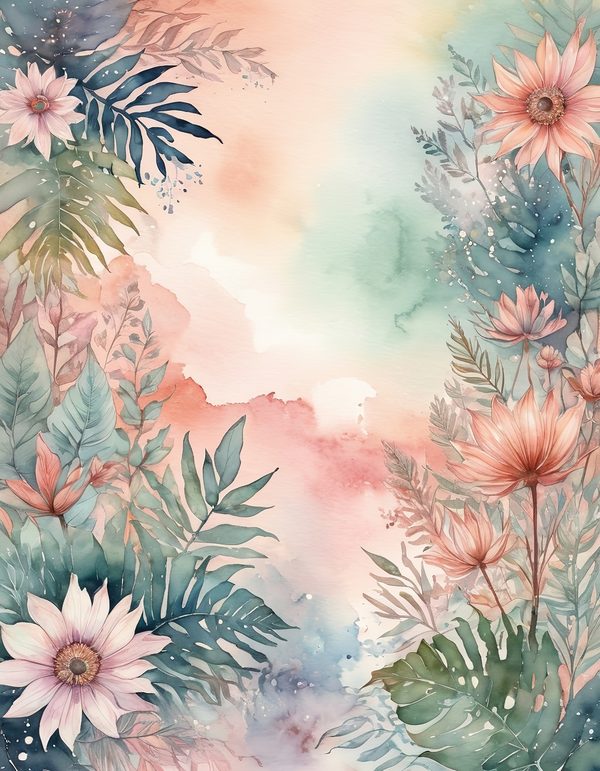 Cosmos Pastel Coral Digital Paper: 13 Printable Pages - Watercolor Scrapbook Paper - Commercial Use — image 2