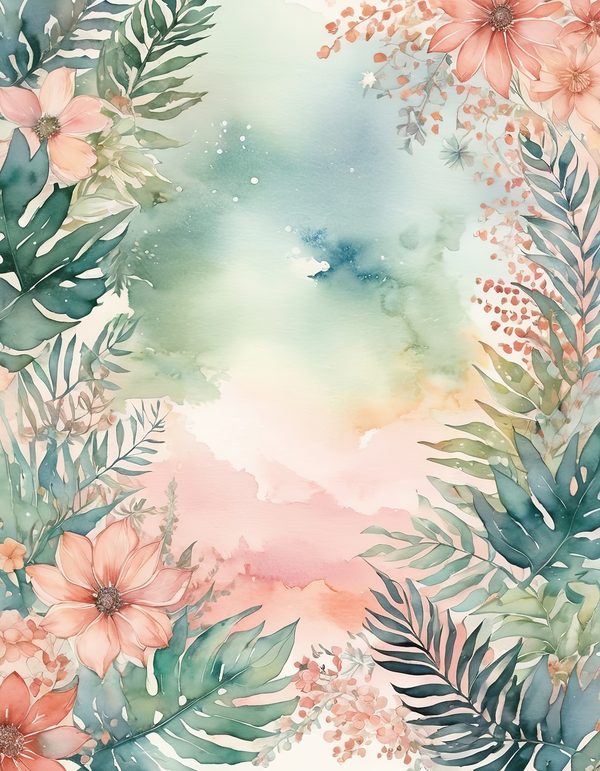 Cosmos Pastel Coral Digital Paper: 13 Printable Pages - Watercolor Scrapbook Paper - Commercial Use — image 4