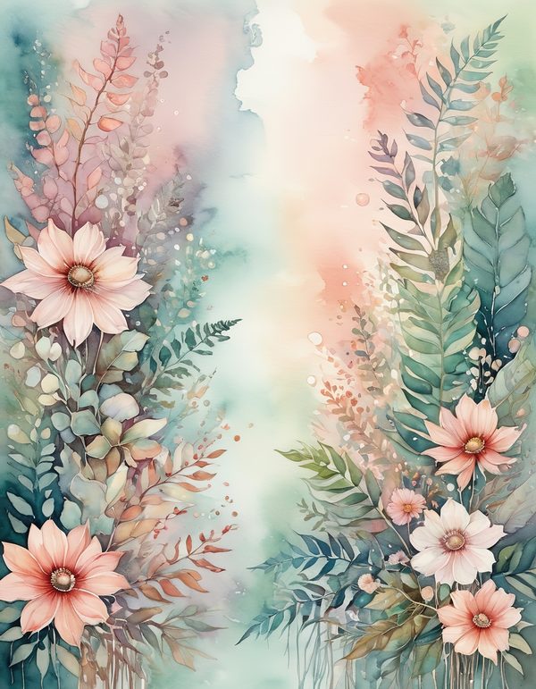Cosmos Pastel Coral Digital Paper: 13 Printable Pages - Watercolor Scrapbook Paper - Commercial Use — image 12