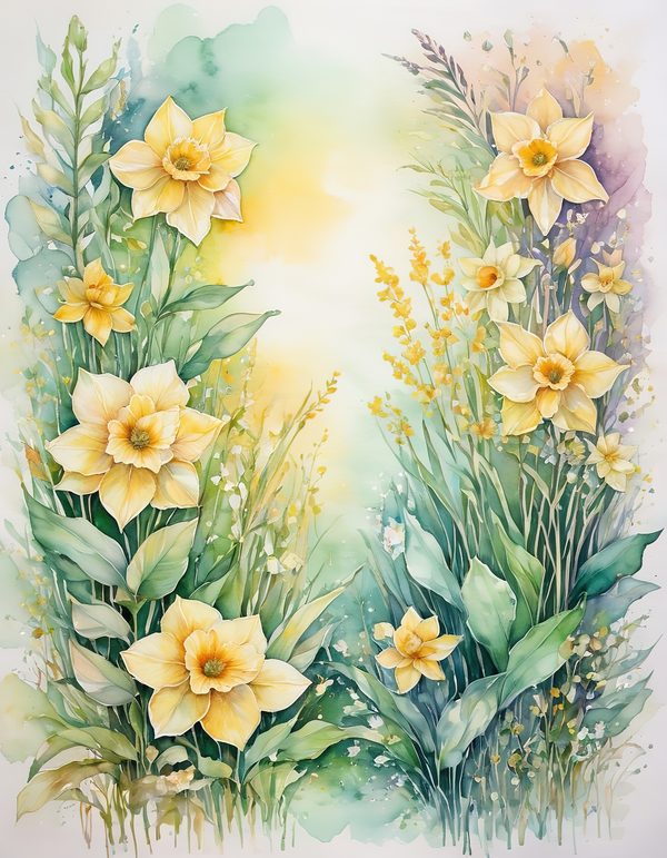 Daffodil Yellow White Digital Paper: 14 Printable Pages - Watercolor Scrapbook Paper - Commercial Use — image 1