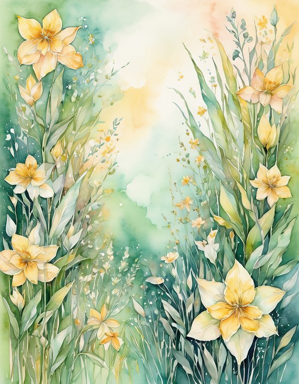 Daffodil Yellow White Digital Paper: 14 Printable Pages - Watercolor Scrapbook Paper - Commercial Use — image 2