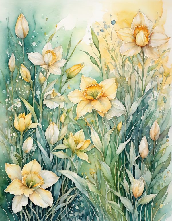 Daffodil Yellow White Digital Paper: 14 Printable Pages - Watercolor Scrapbook Paper - Commercial Use — image 3