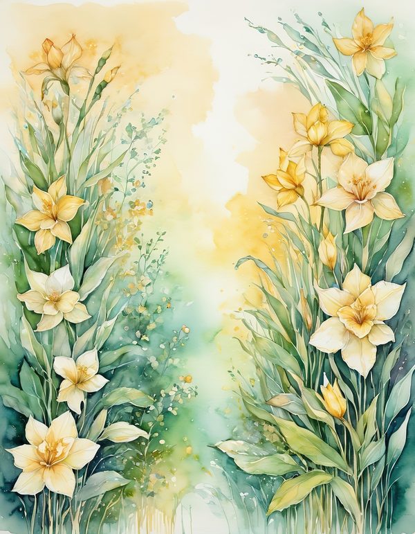 Daffodil Yellow White Digital Paper: 14 Printable Pages - Watercolor Scrapbook Paper - Commercial Use — image 5